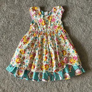 Jelly the pug dress girls 6 white blue yellow rose floral ecletic summer ruffles